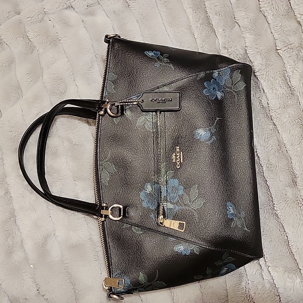 Coach Prairie Satchel Black and Blue Floral Bag Print